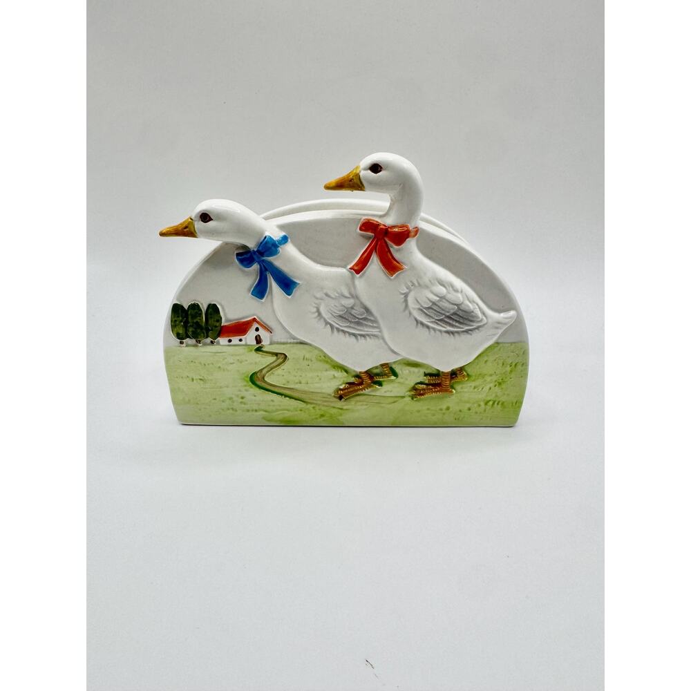Vintage Cottagecore Duck Goose Napkin Holder Farm Country Kitchen Otagiri 80s
